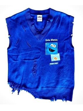 13DE MARZO x Sesame Street Cookie Monster Vest S Blue Knit